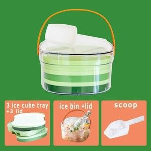 EcoDoor Ice Cube Trays for Freezer w/ Lid and Bin (3 Ice Trays, Ice Scoop & Bin)